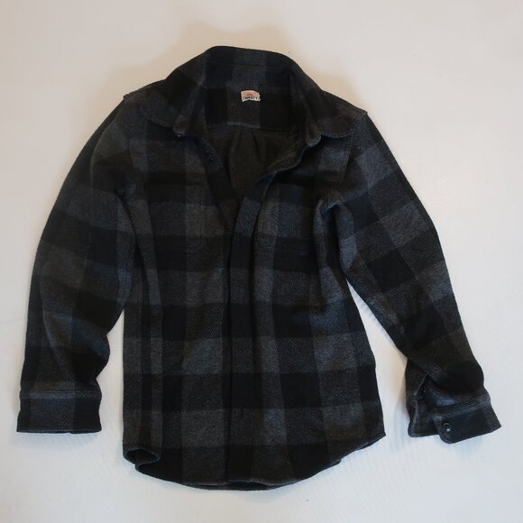 Youth Boys Faherty Black Gray Flannel Plaid Button Shirt  S - Picture 1 of 9